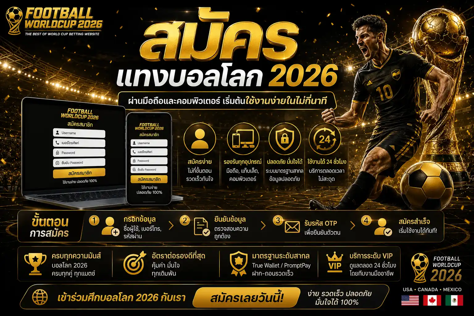 สมัครแทงบอลโลก 2026 ผ่านมือถือและคอมพิวเตอร์ เริ่มต้นใช้งานง่ายในไม่กี่นาที